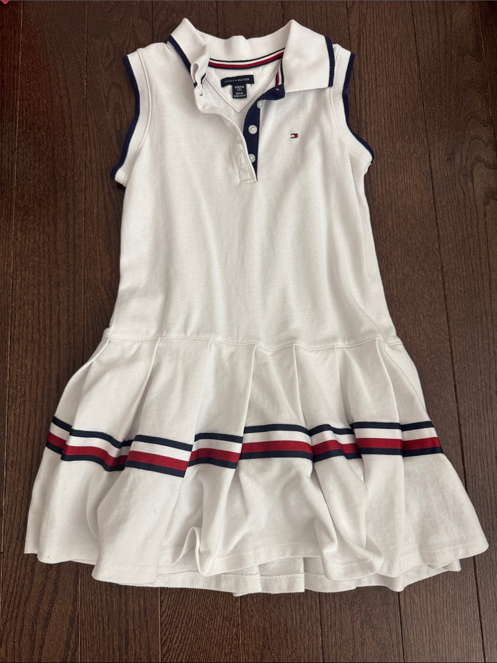 Tommy Hilfiger White Sleeveless Polo Dress with Navy & Red Bands